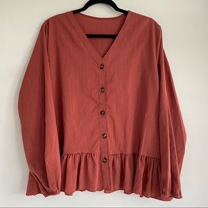 🟠 PLUS Peplum Rust Button Blouse XXL